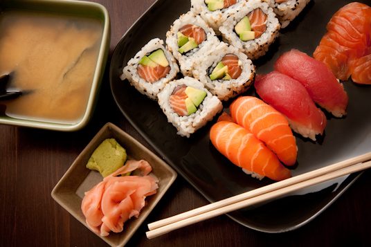 Plate of sushi at You Me Sushi, Marylebone