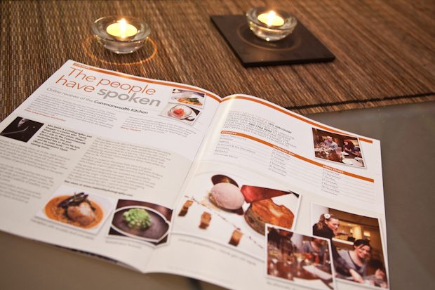 Royal Commonwealth Society magazine spread, September 2011, with a review and food photos of Commonwealth Kitchen