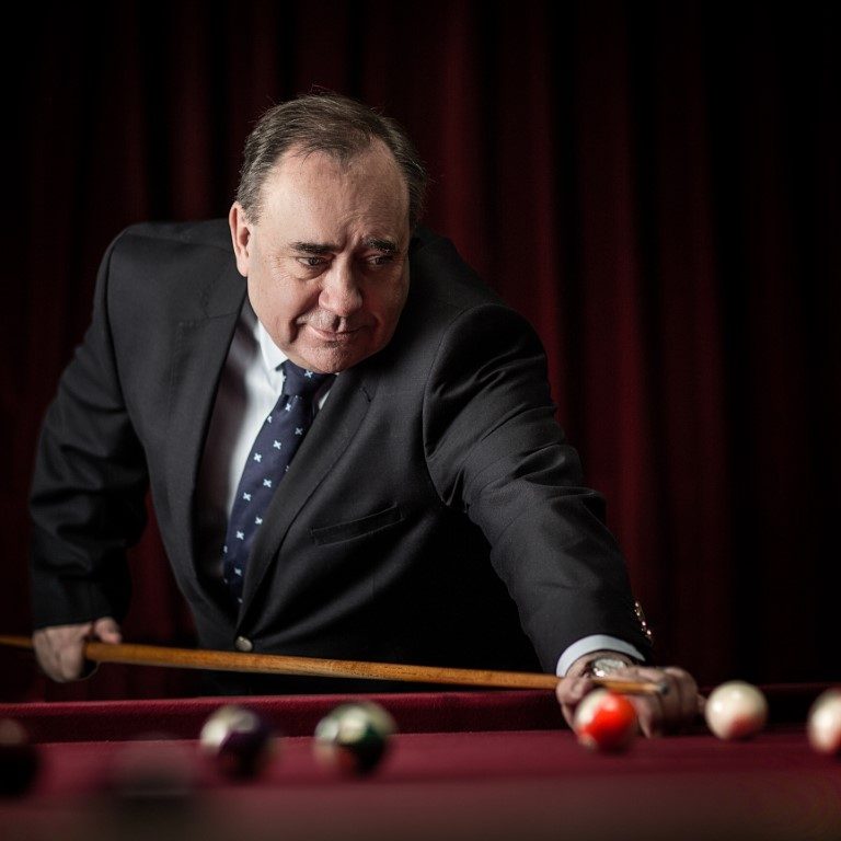 Alex Salmond, former First Minister of Scotland, playing pool, portrait by Mat Smith Photography